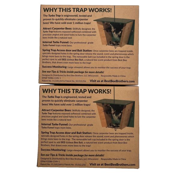 Best Bee Brothers 2-Pack Carpenter Bee Turbo Trap Big Viewpoint NIB - Picture 4 of 5